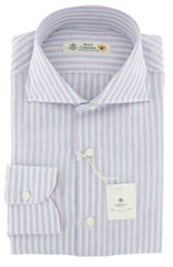 Luigi Borrelli Light Blue Striped Linen Shirt - Slim - 15.75/40 (ZM)