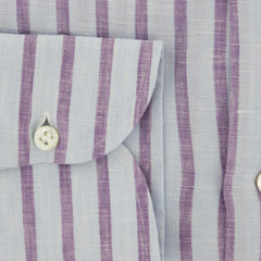 Luigi Borrelli Light Blue Striped Linen Dress Shirt - X Slim - (99) - Parent