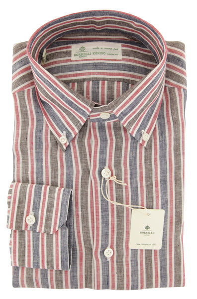 Luigi Borrelli Navy Blue Striped Linen Shirt - Slim - (Z0) - Parent