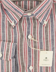 Luigi Borrelli Navy Blue Striped Linen Shirt - Slim - (Z0) - Parent