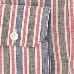 Luigi Borrelli Navy Blue Striped Linen Shirt - Extra Slim - (Z0) - Parent