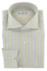 Luigi Borrelli Yellow Striped Linen Dress Shirt - Extra Slim - 14.5/37 (98)