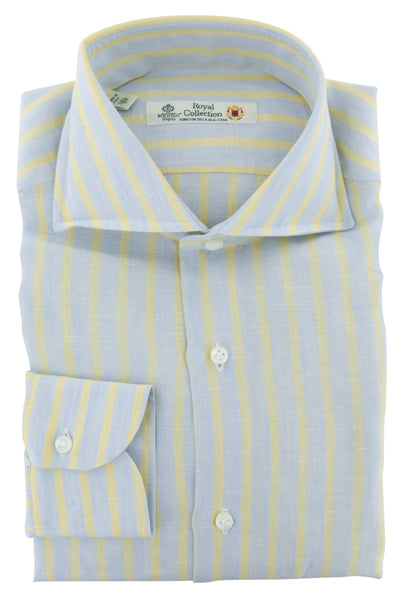 Luigi Borrelli Light Blue Striped Linen Dress Shirt - X Slim - (92) - Parent