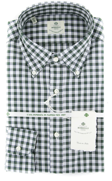 Luigi Borrelli Dark Green Plaid Cotton Shirt - Extra Slim - (6W) - Parent