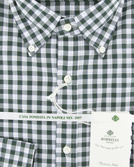 Luigi Borrelli Dark Green Plaid Cotton Shirt - Extra Slim - (6W) - Parent