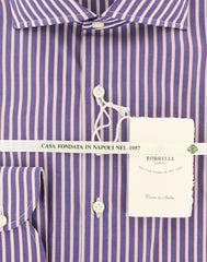 Luigi Borrelli Navy Blue Striped Cotton Shirt - Extra Slim - (MS) - Parent