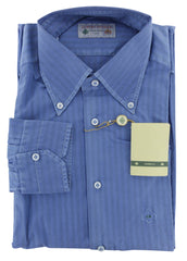Luigi Borrelli Blue Striped Chambray Shirt - Extra Slim - 15.75/40 (464)