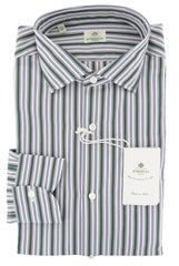 Luigi Borrelli Dark Green Striped Cotton Shirt - Extra Slim - 15.75/40 (3R)
