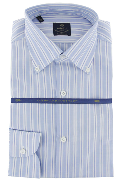 Luigi Borrelli Light Blue Striped Dress Shirt - Extra Slim - (9Y) - Parent