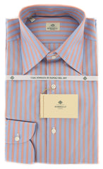 $450 Luigi Borrelli Blue Striped Cotton Shirt - Slim - 15.75/40 - (DR1654NICOLA)