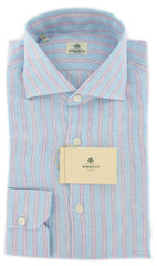 Luigi Borrelli Light Blue Striped Shirt - X Slim - (EV122NANSTPT2) - Parent