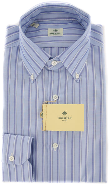 Luigi Borrelli Light Blue Striped Shirt - Extra Slim- (EV161RPHP2) - Parent