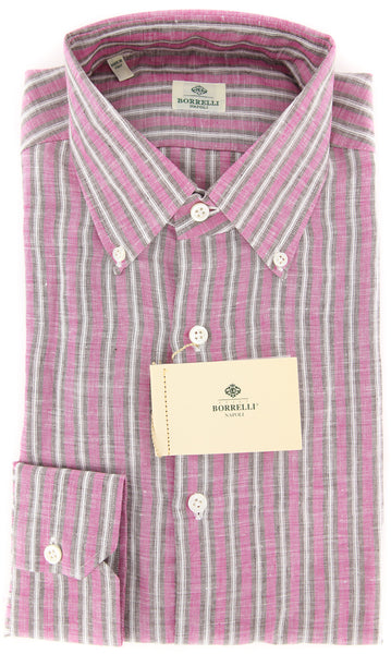 Luigi Borrelli Pink Striped Linen Shirt - Extra Slim - (TO) - Parent