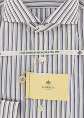 Borrelli Navy Blue Striped Shirt - Extra Slim - 15.75/40 - (EV187NA35)