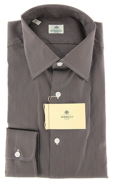 Borrelli Brown Striped Shirt - Extra Slim - 15.75/40 - (EV662NUNZIO)