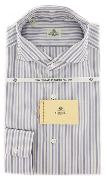Borrelli Light Blue Striped Shirt - Extra Slim - 17/43 - (EV69030HILL)