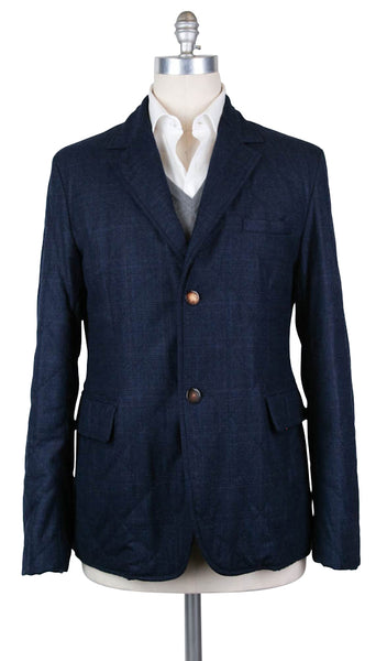 Luciano Barbera Navy Blue Wool Plaid Jacket - (1113363539586) - Parent