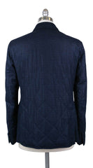 Luciano Barbera Navy Blue Wool Plaid Jacket - (1113363539586) - Parent