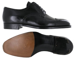Silvano Lattanzi Black Leather Cap Toe Derby Shoes - (591) - Parent