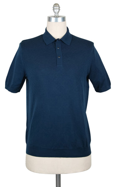 $600 Svevo Parma Navy Blue Solid Cotton Polo - (SV9302612) - Parent