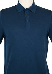 $600 Svevo Parma Navy Blue Solid Cotton Polo - (SV9302612) - Parent