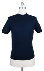 $450 Svevo Parma Dark Blue Cotton Crewneck Sweater - L/52 - (SV930262)