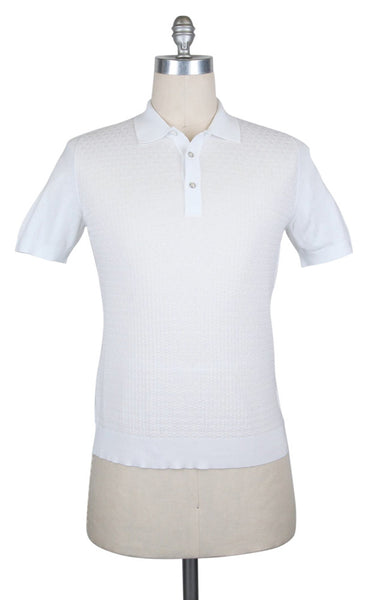$575 Svevo Parma White Solid Cotton Polo - (SV9302613) - Parent