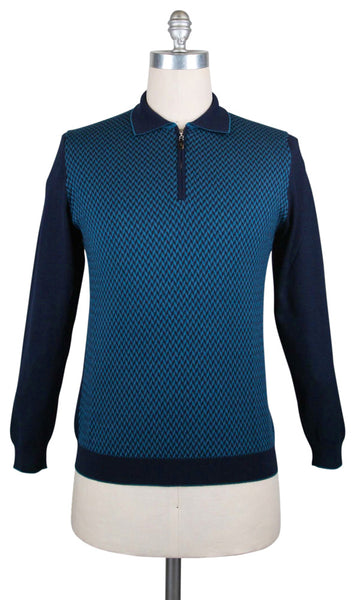 $1200 Svevo Parma Blue Cashmere Blend 1/4 Zip Sweater - (SV930265) - Parent