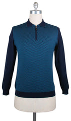 $1200 Svevo Parma Blue Cashmere Blend 1/4 Zip Sweater - (SV930265) - Parent