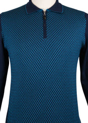 $1200 Svevo Parma Blue Cashmere Blend 1/4 Zip Sweater - (SV930265) - Parent