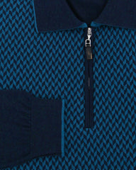 $1200 Svevo Parma Blue Cashmere Blend 1/4 Zip Sweater - (SV930265) - Parent