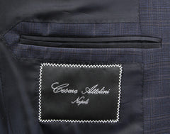 Cesare Attolini Dark Blue Wool Blend Window Pane Suit - (CA216222) - Parent