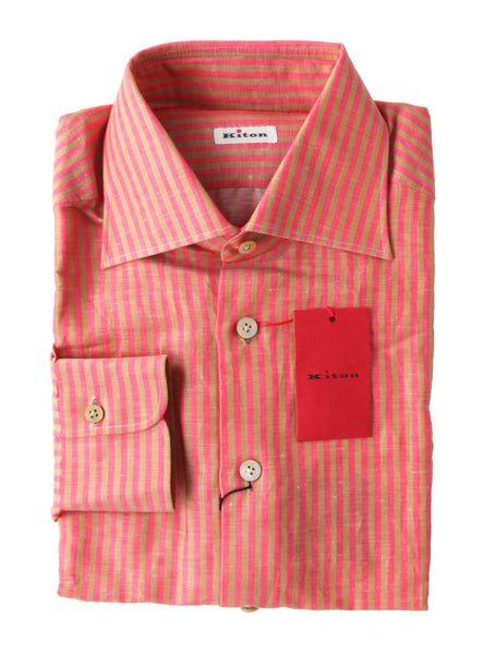 Kiton Pink Striped Cotton Shirt - Slim - (KT423225) - Parent