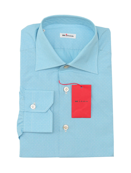 Kiton Light Blue Polka Dot Cotton Shirt - Slim - (KT06292216) - Parent