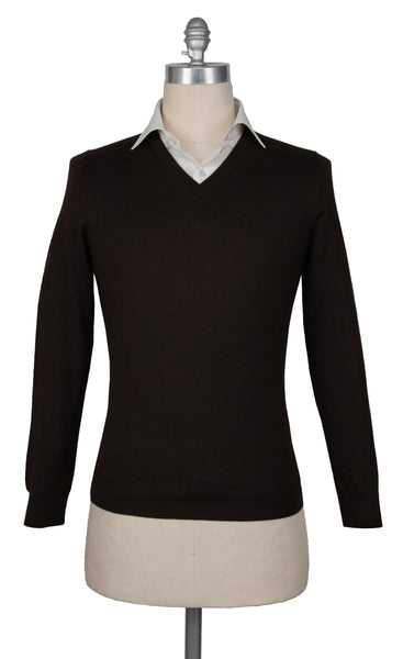 Svevo Parma Dark Brown Cashmere Blend V-Neck Sweater - (SV1019229) - Parent