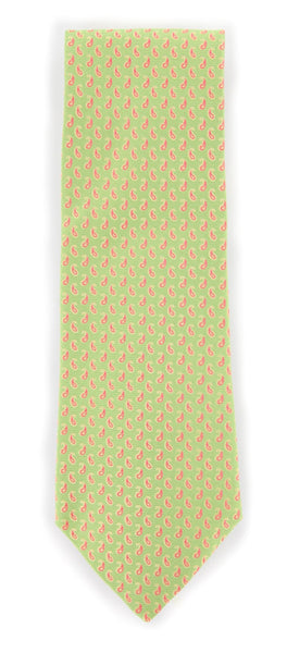 Tie Your Tie Green with Pink and Beige Paisley Tie - 3.5" Wide