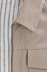 Cesare Attolini Beige Leather Jacket - Zipper Front - 40/50