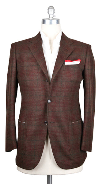 Cesare Attolini Brown, Burgundy Red, and Green Plaid Sportcoat 38/48