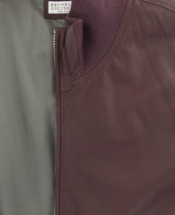 Brunello Cucinelli Burgundy Red Leather Bomber Jacket - (158) - Parent