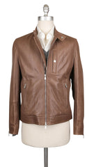 Brunello Cucinelli Brown Leather Solid Moto Jacket - M US/50 EU - (606)