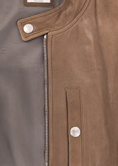 Brunello Cucinelli Brown Leather Solid Moto Jacket - (606) - Parent