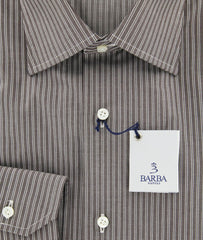 Barba Napoli Brown Striped Shirt - Slim - 15.5/39 - (D2U10T310719)