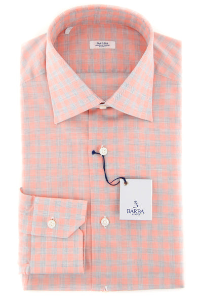 Barba Napoli Orange Plaid Shirt - Slim - (443504U10T) - Parent