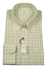 Barba Napoli Beige Check Linen Shirt - Slim - L US/L EU - (BN2489)