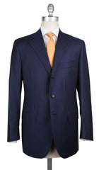 Cesare Attolini Navy Blue Wool Blend Striped Suit - 38/48 - (CA810171)