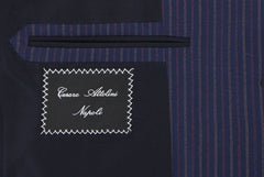 Cesare Attolini Navy Blue Wool Blend Striped Suit - (CA810171) - Parent