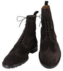 Sutor Mantellassi Dark Brown Suede Wingtip Boots - 10/9 - (CM2249)