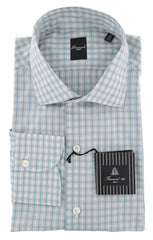 Finamore Napoli Turquoise Check Cotton Shirt - Extra Slim - 16/41 - (WT)