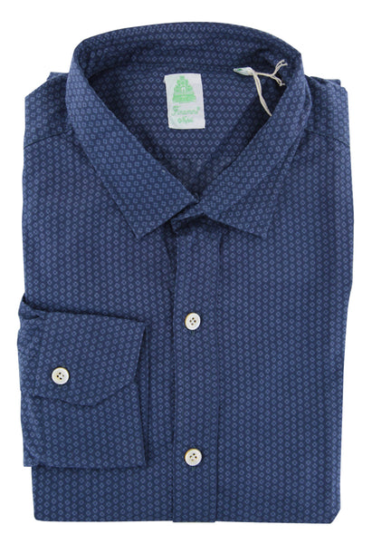 Finamore Napoli Dark Blue Floral Cotton Shirt - Extra Slim - (UA) - Parent