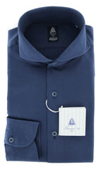 Finamore Napoli Navy Blue Solid Shirt - Slim - S/S - (27LA201165117)